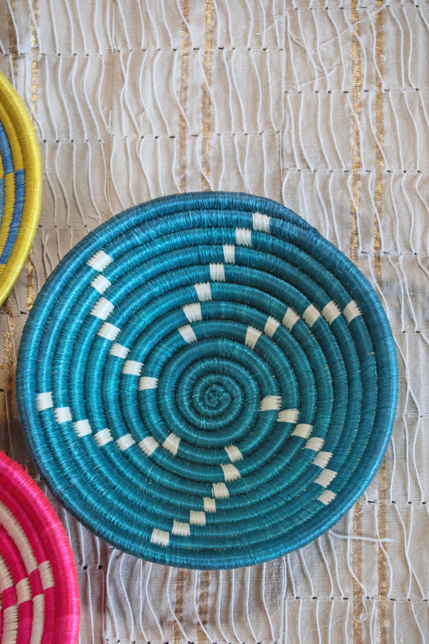 Isla African Basket Collection, Teal, Pink, Yellow & Blue, from Rwanda, Set of 3
