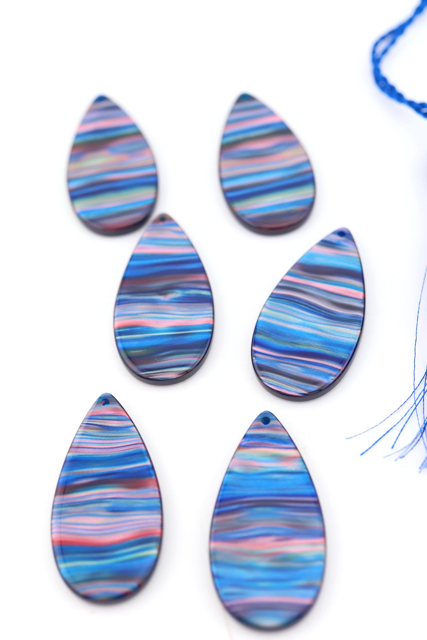Blue Galaxy Waves Teardrop Laser Cut Italian Poly Resin Pendant 46mm, 1 Charm for making DIY jewelry and earrings