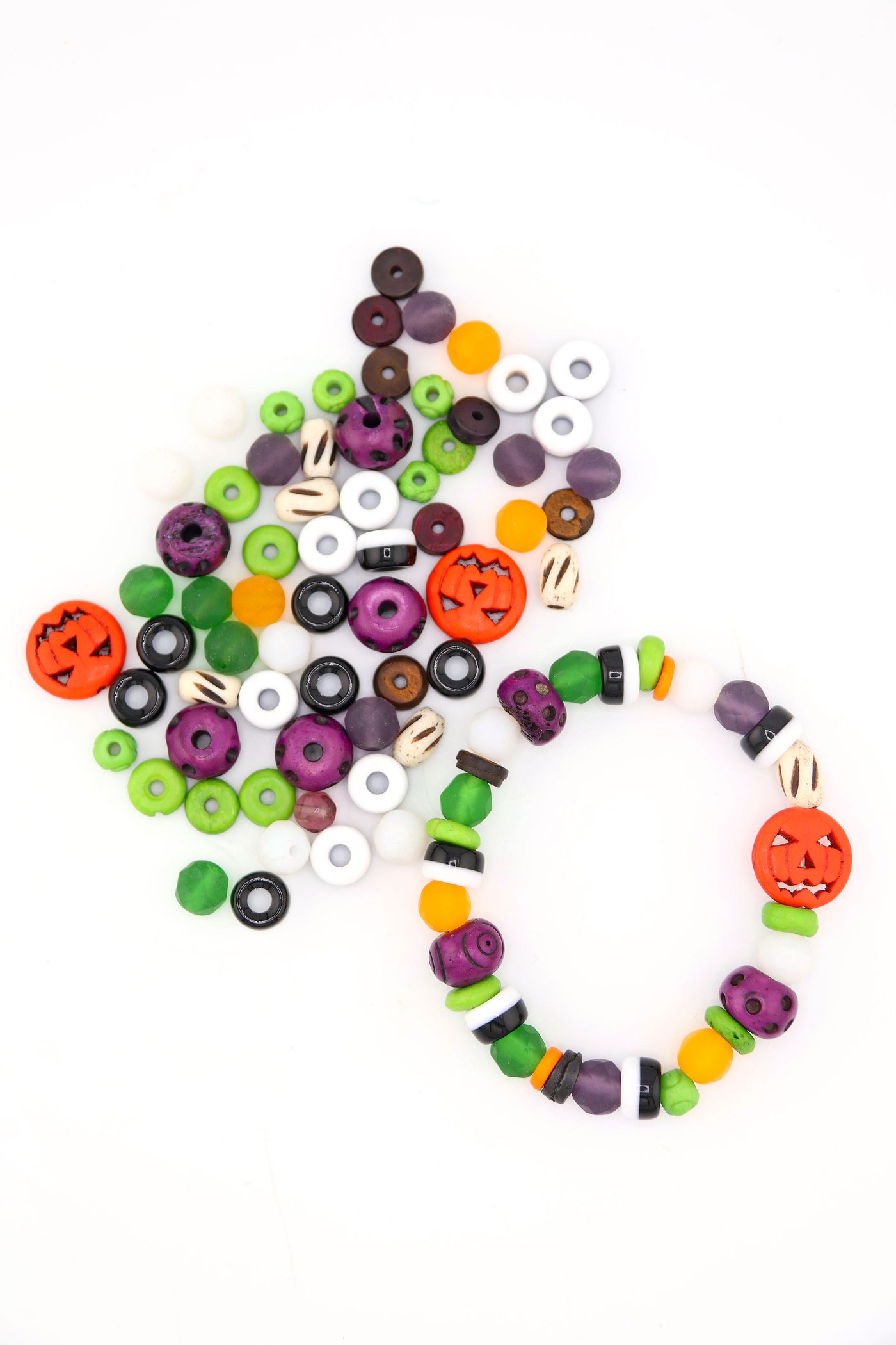 Jack-O-Lantern Bone & Glass Bead Grab Bag, Orange, Purple, B&W Such a fun and festive mix of beads, 