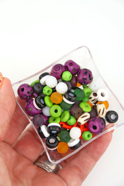 Jack-O-Lantern Bone & Glass Bead Grab Bag, Orange, Purple, B&W Such a fun and festive mix of beads, 