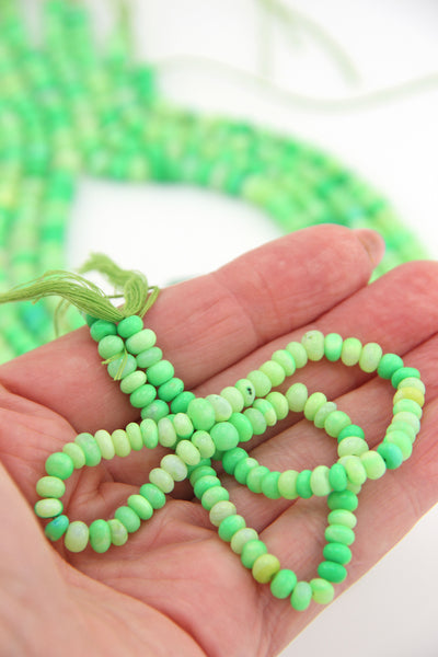 Kelly Green Opal Smooth Rondelle Beads, 5-6mm AA Quality