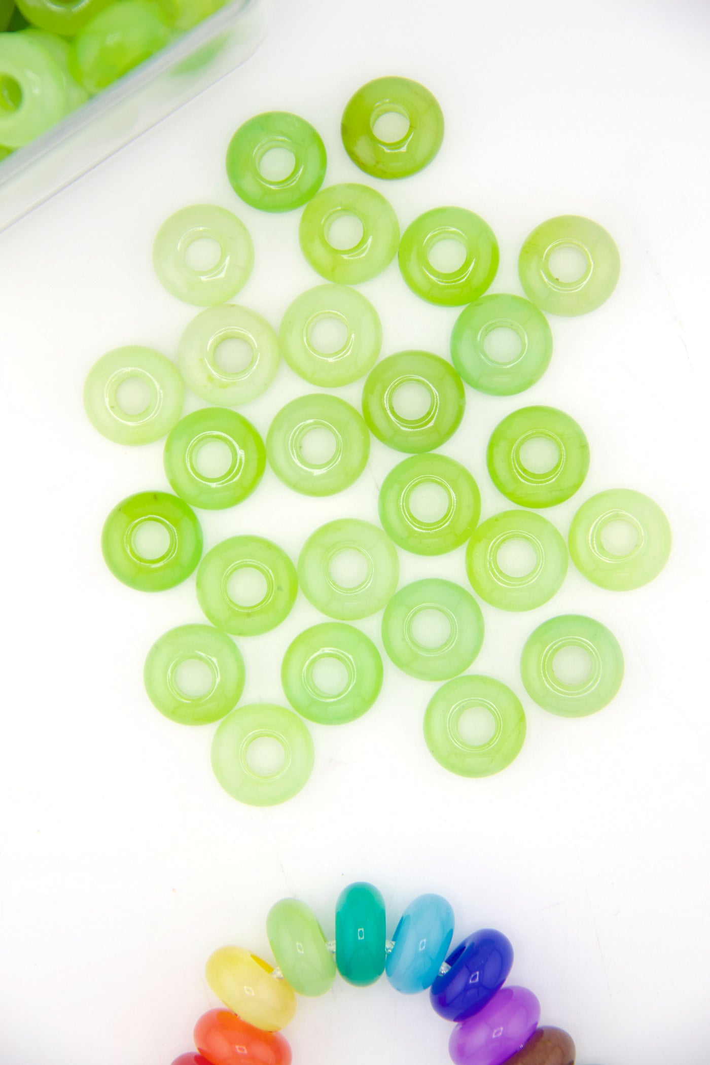 Green Candy Jade Large Hole Euro Beads, Slider Beads, 15mm, 5mm Hole