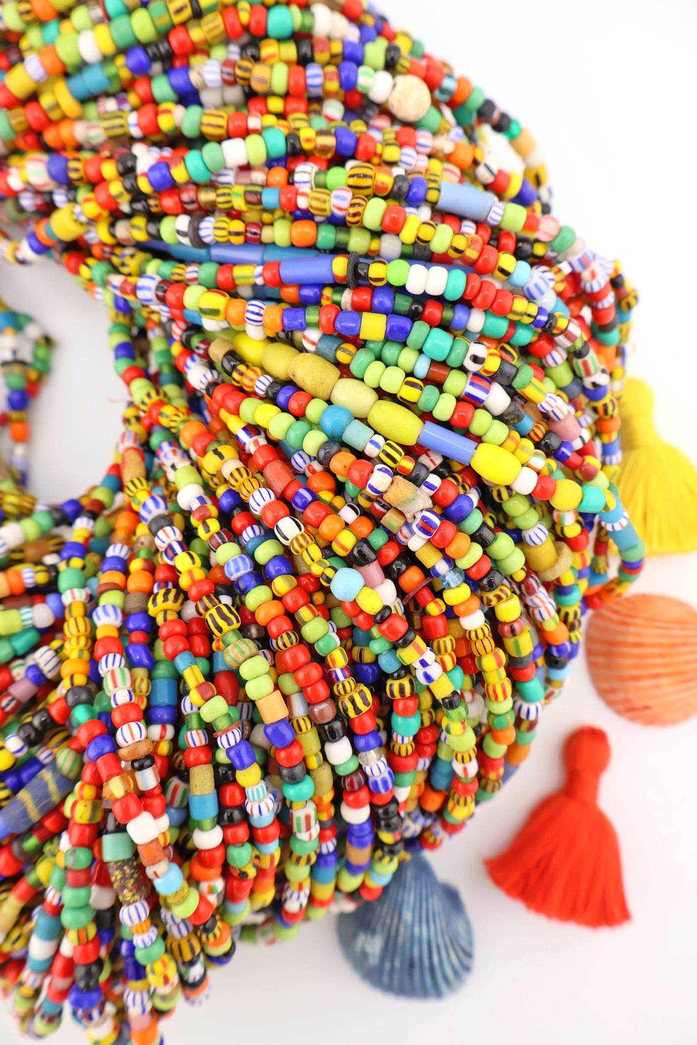 African Love Beads, Colorful Ghana Glass Christmas Beads, 36" Necklace, 4x3mm