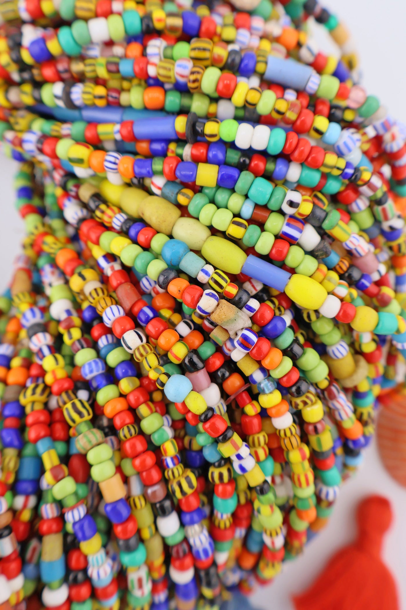 African Love Beads, Colorful Ghana Glass Christmas Beads, 36" Necklace, 4x3mm