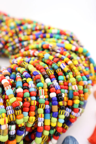 African Love Beads, Colorful Ghana Glass Christmas Beads, 36" Necklace, 4x3mm