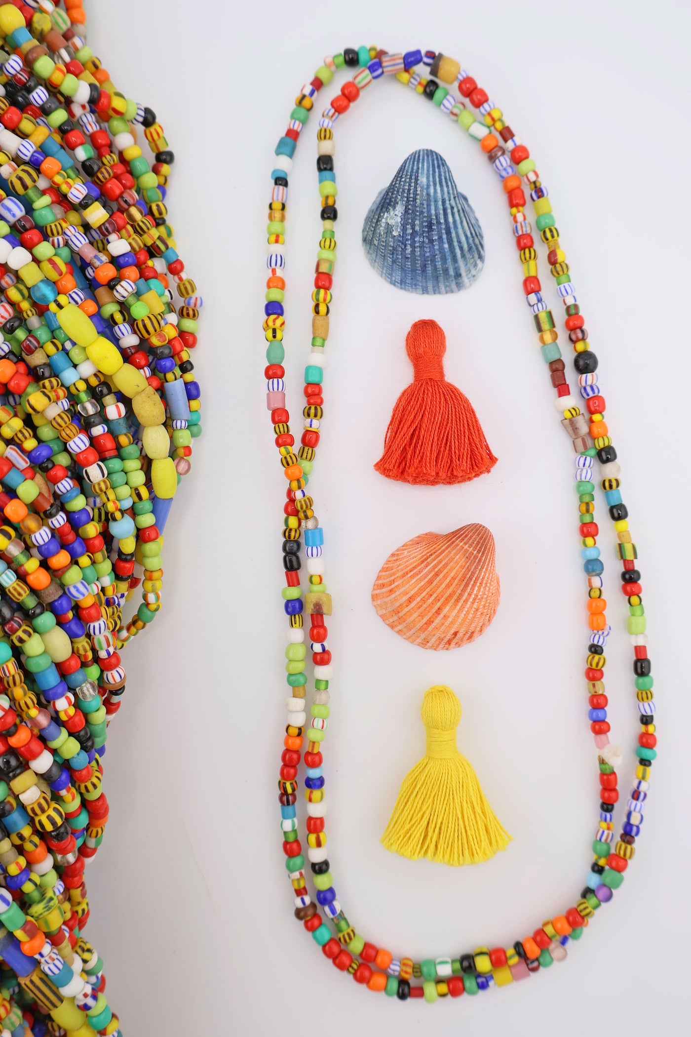 African Love Beads, Colorful Ghana Glass Christmas Beads, 36" Necklace, 4x3mm