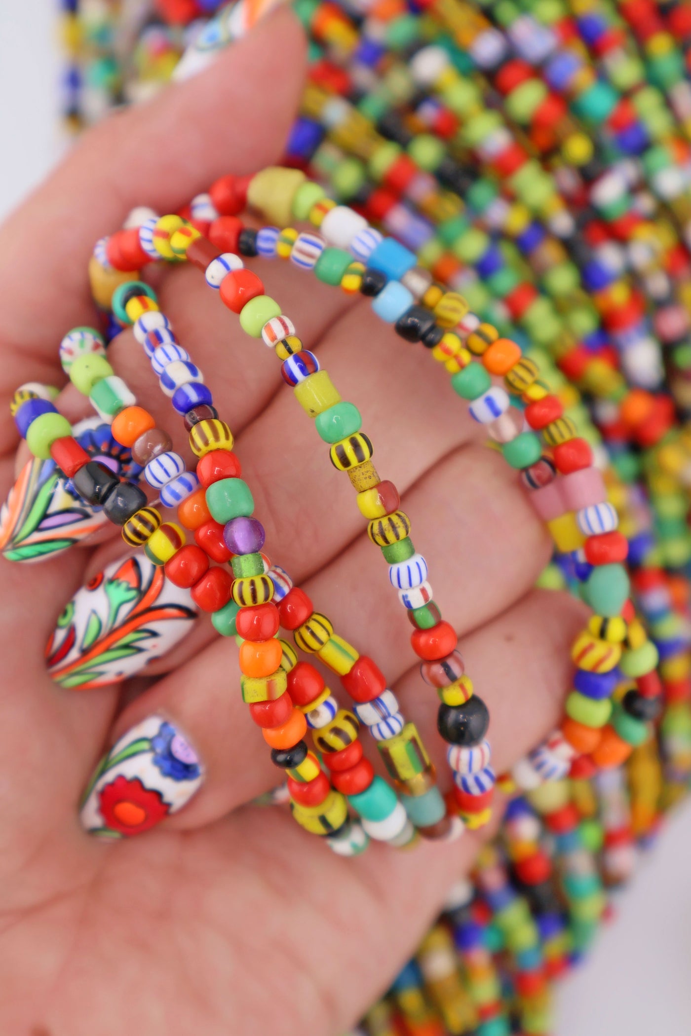 African Love Beads, Colorful Ghana Glass Christmas Beads, 36" Necklace, 4x3mm