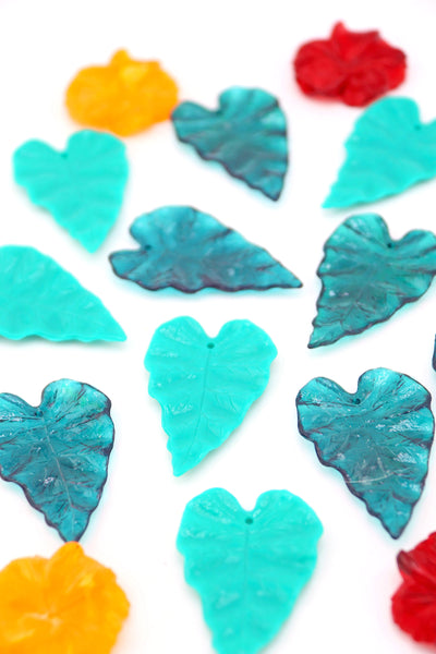 Green Philodendron Leaves, German Resin Charms, 50mm, 1 Pendant for DIY crazy plant lady jewelry