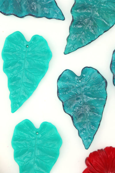 Green Philodendron Leaves, German Resin Charms, 50mm, 1 Pendant for DIY crazy plant lady jewelry