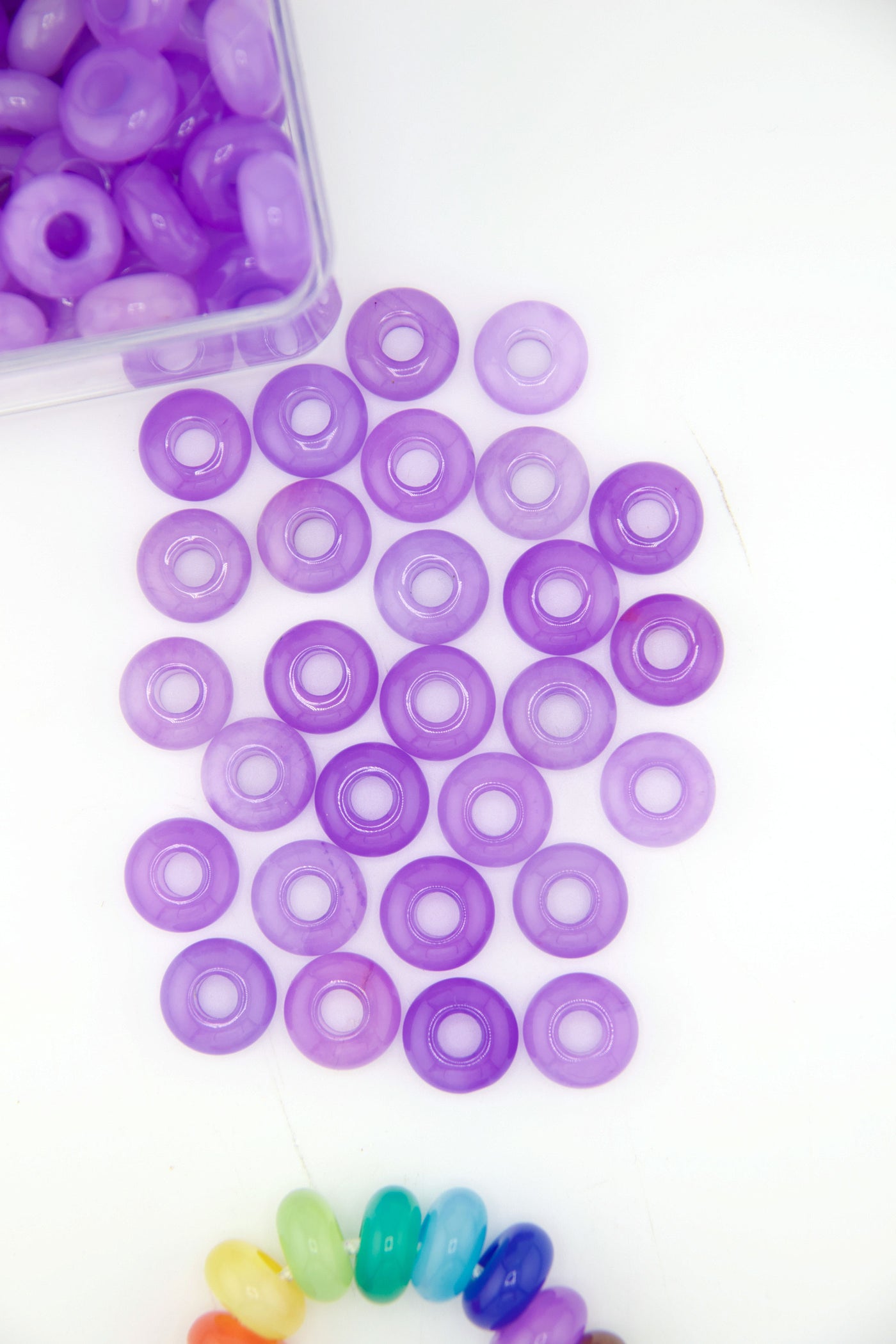Lavender Purple Candy Jade Large Hole Euro Beads, Slider Beads, 15mm, 5mm Hole