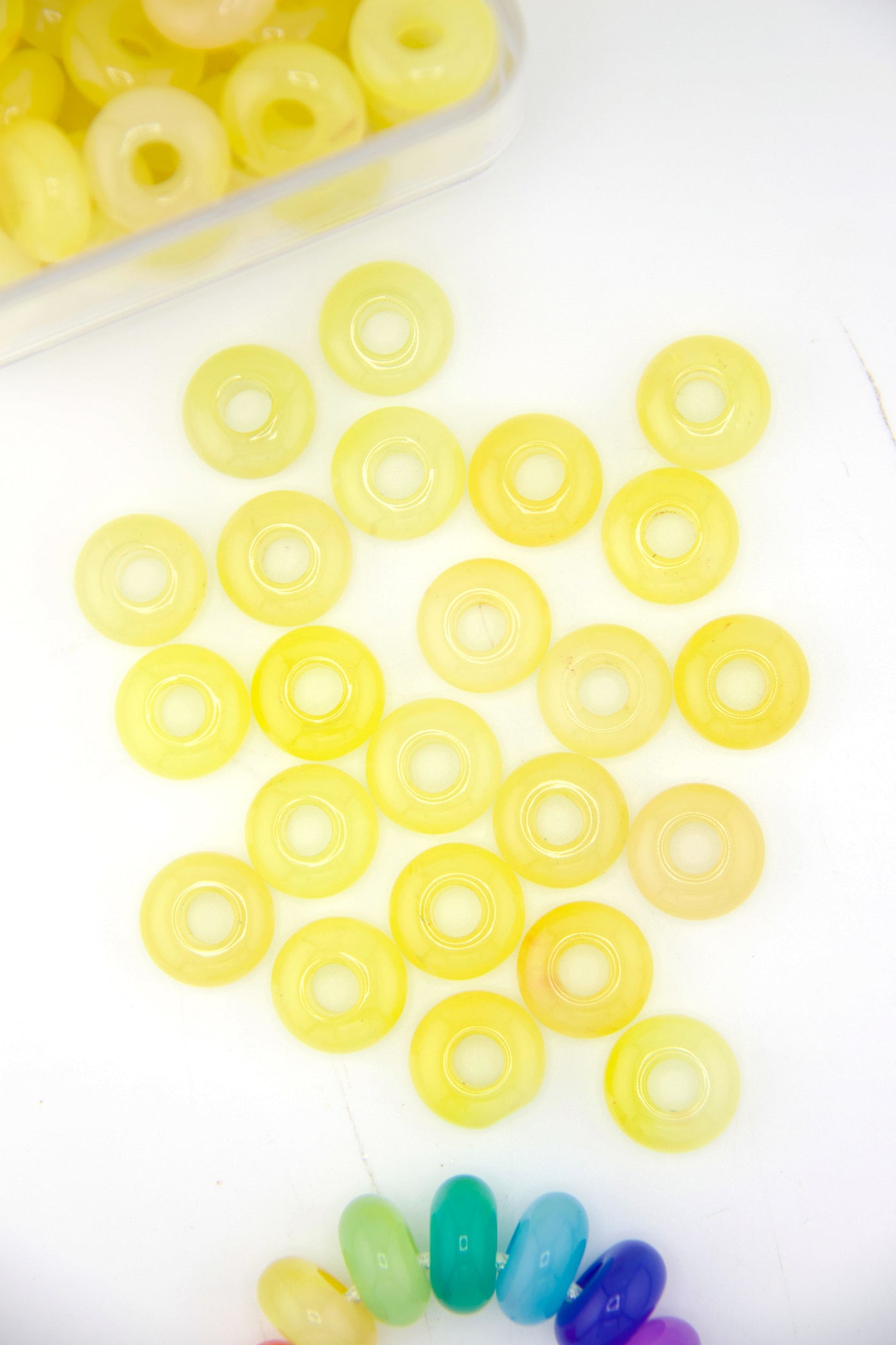 Yellow Candy Jade Large Hole Euro Beads, Slider Beads, 15mm, 5mm Hole