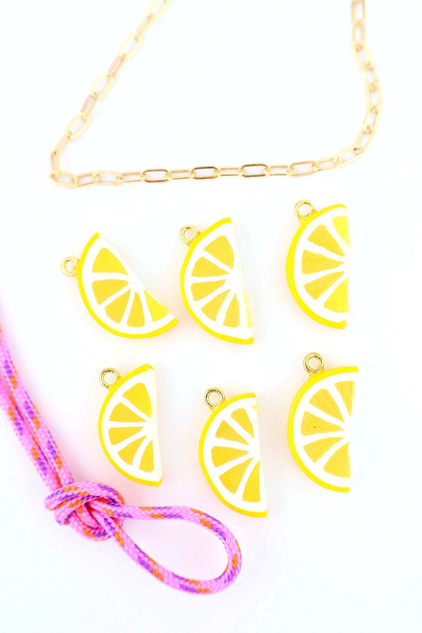 Lemon Slice Charm, Artisan-Made Polymer Clay Food Pendant for making food inspired charm necklaces