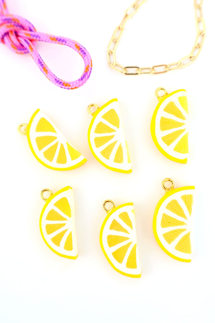 Lemon Slice Charm, Artisan-Made Polymer Clay Food Pendant, 1 pc.