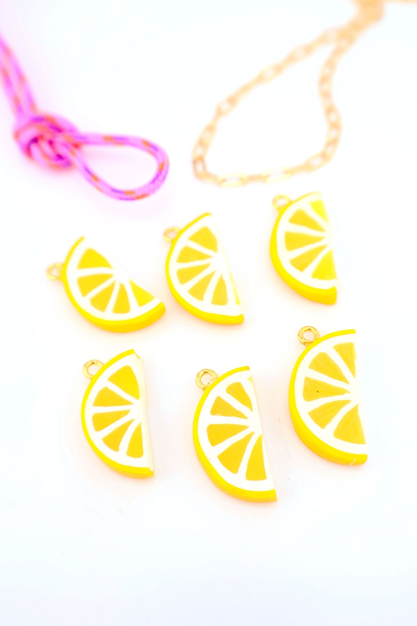 Lemon Slice Charm, Artisan-Made Polymer Clay Food Pendant for making food inspired charm necklaces