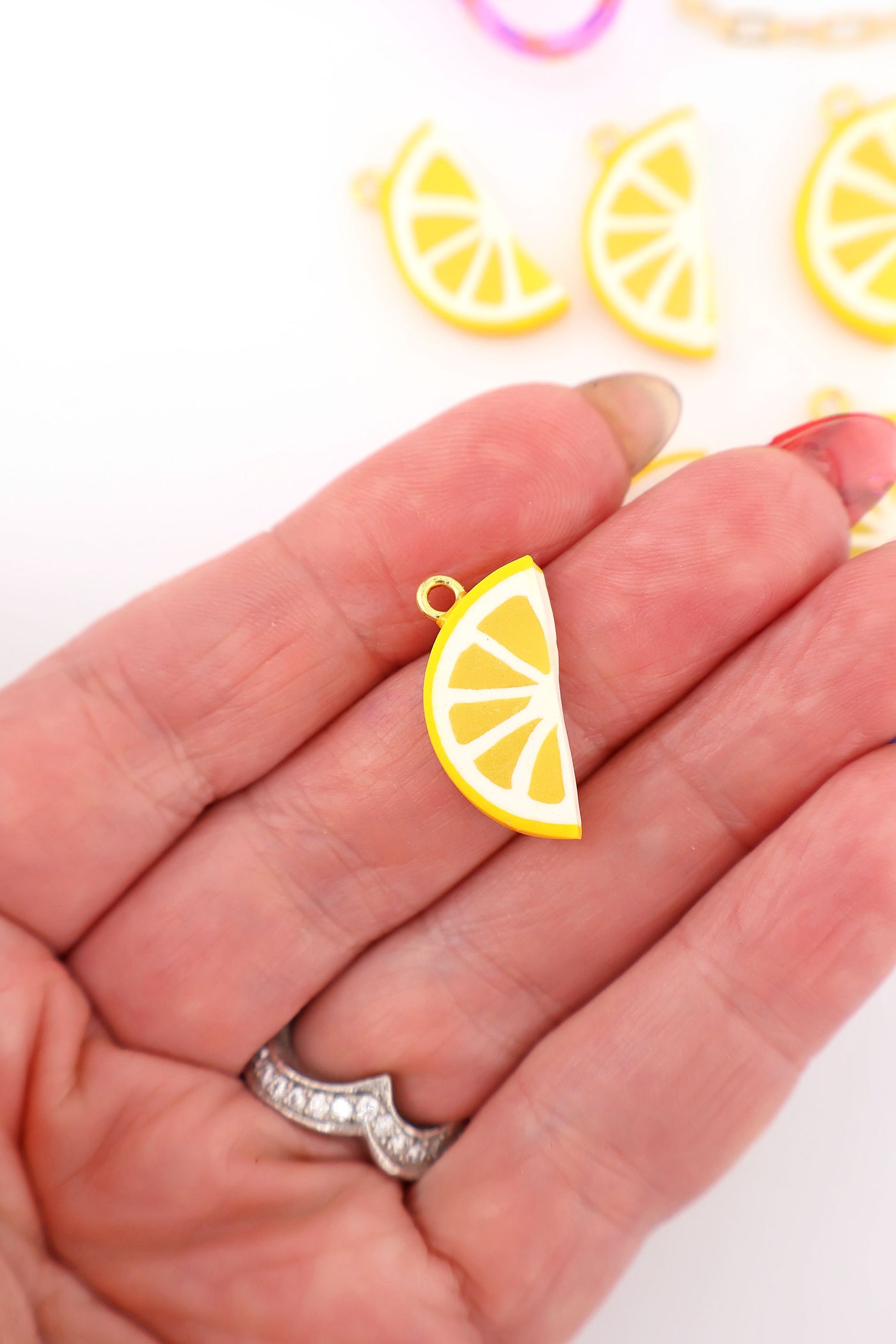 Lemon Slice Charm, Artisan-Made Polymer Clay Food Pendant for making food inspired charm necklaces