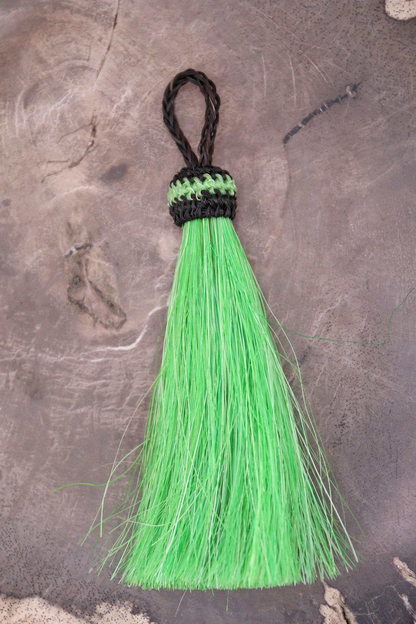 Green 4.5" Dyed Horse Hair Tassels, Ethically Made, 1 piece for jewelry making, purse charms.