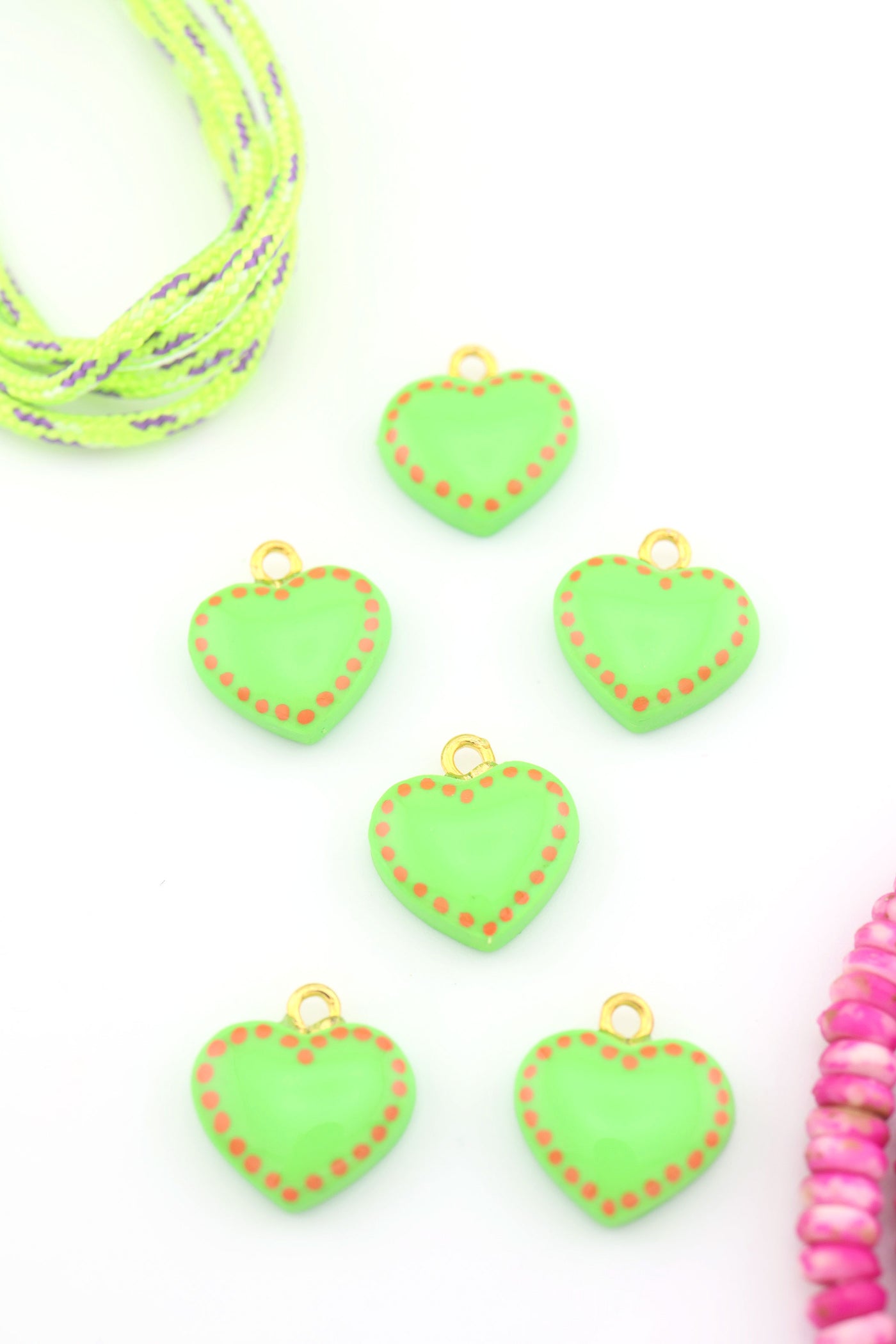 Lime Green Heart Polymer Clay Charm, 15mm, 1 Sigfus Designs Pendant