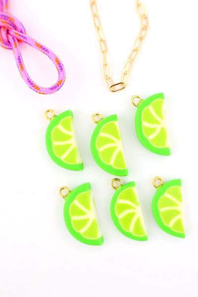 Lime Slice Charm, Artisan-Made Polymer Clay Pendant for making vacation inspired charm necklaces