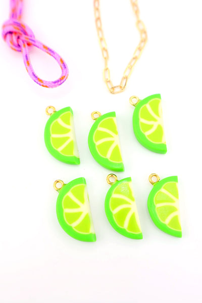 Lime Slice Charm, Artisan-Made Polymer Clay Pendant for making vacation inspired charm necklaces