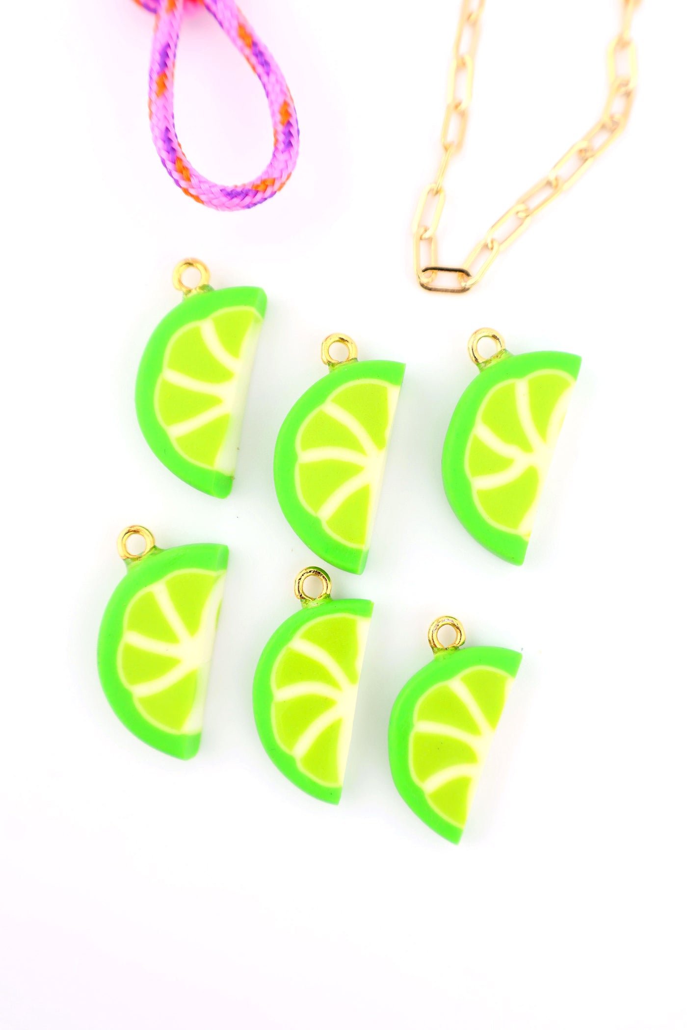 Lime Slice Charm, Artisan-Made Polymer Clay Pendant for making vacation inspired charm necklaces