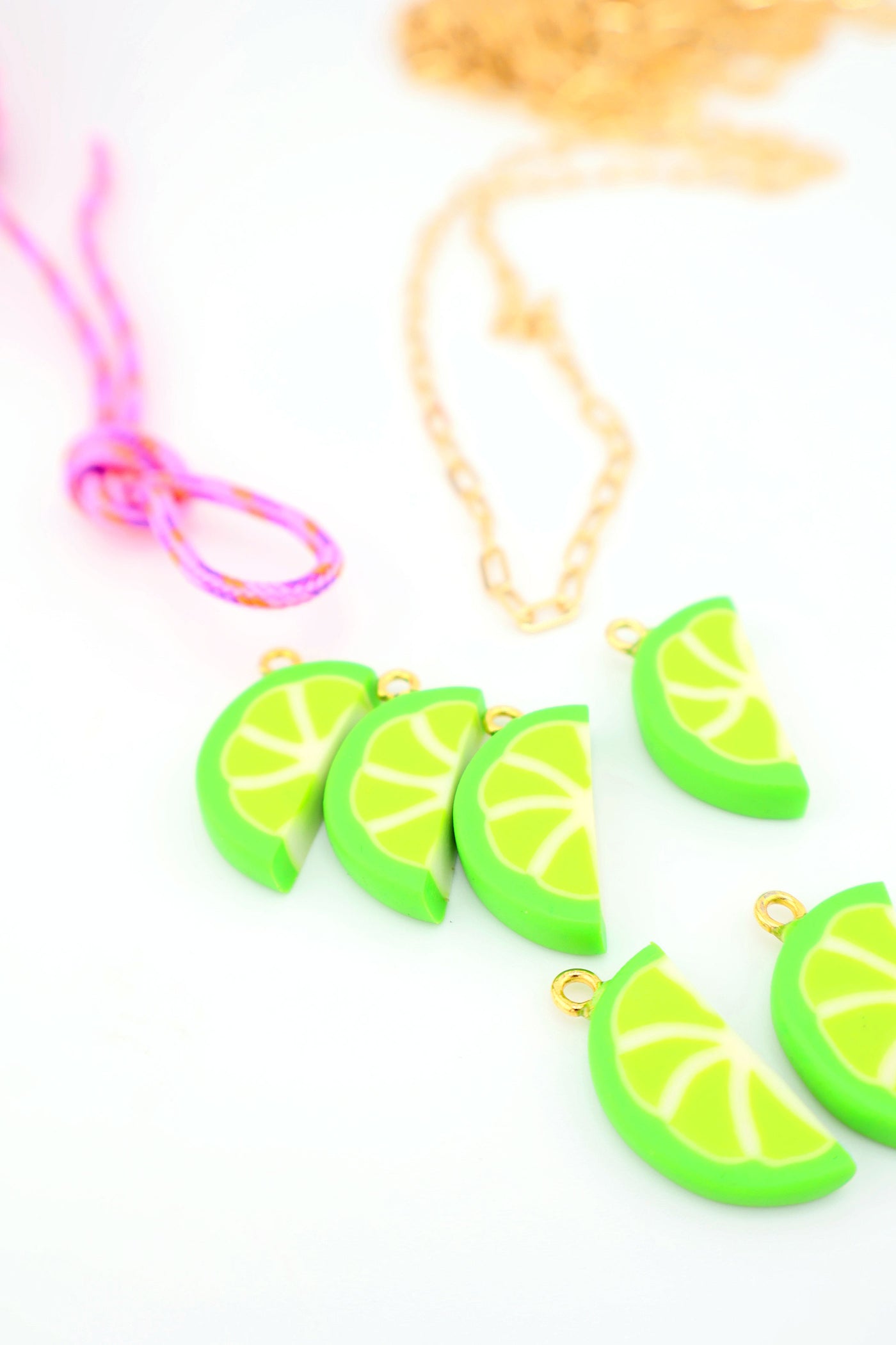 Lime Slice Charm, Artisan-Made Polymer Clay Pendant for making vacation inspired charm necklaces