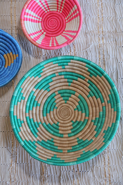Lizzie African Basket Collection, Teal, Pink, Blue, from Rwanda, Our socially responsible baskets 