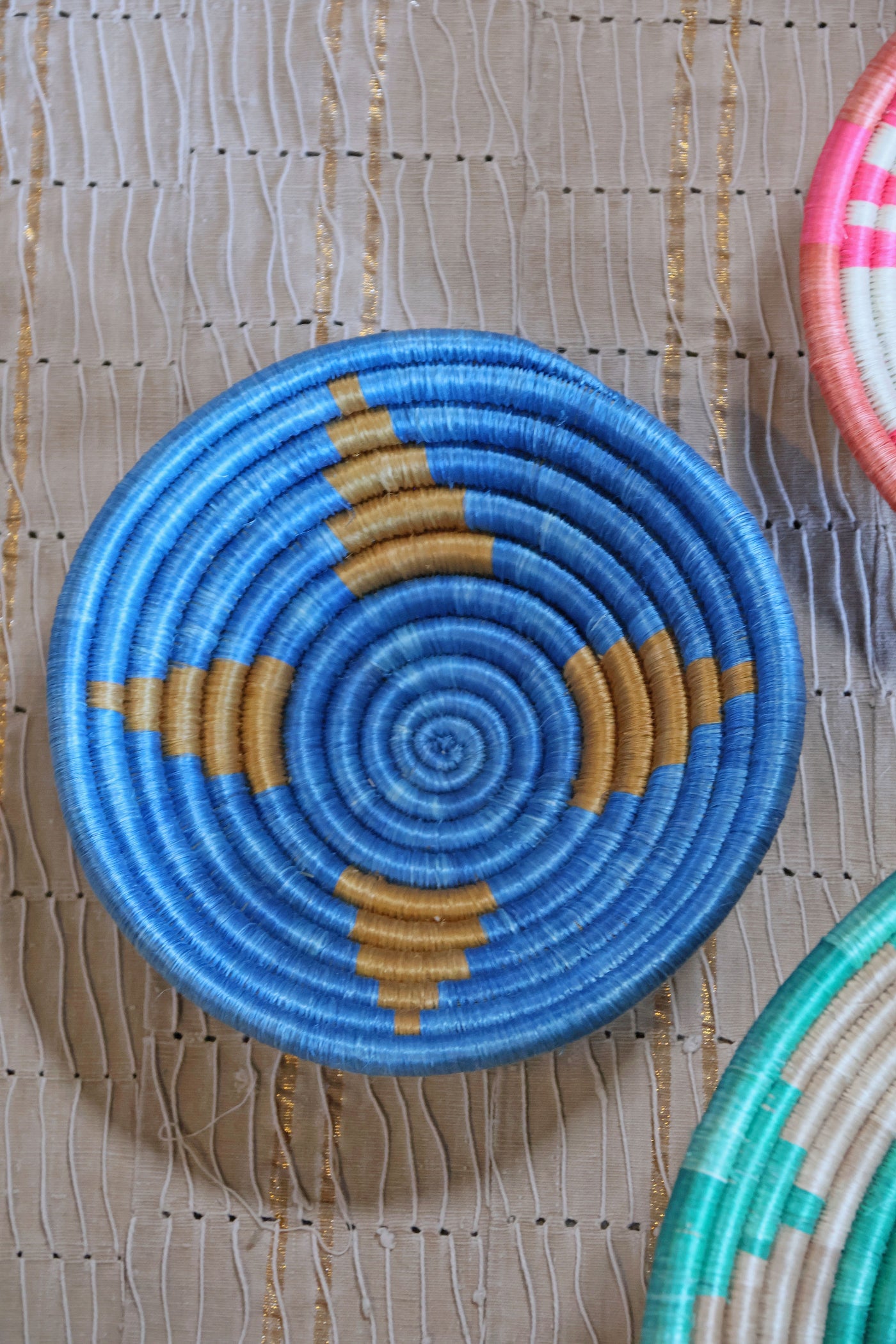 Lizzie African Basket Collection, Teal, Pink, Blue, from Rwanda, Our socially responsible baskets 