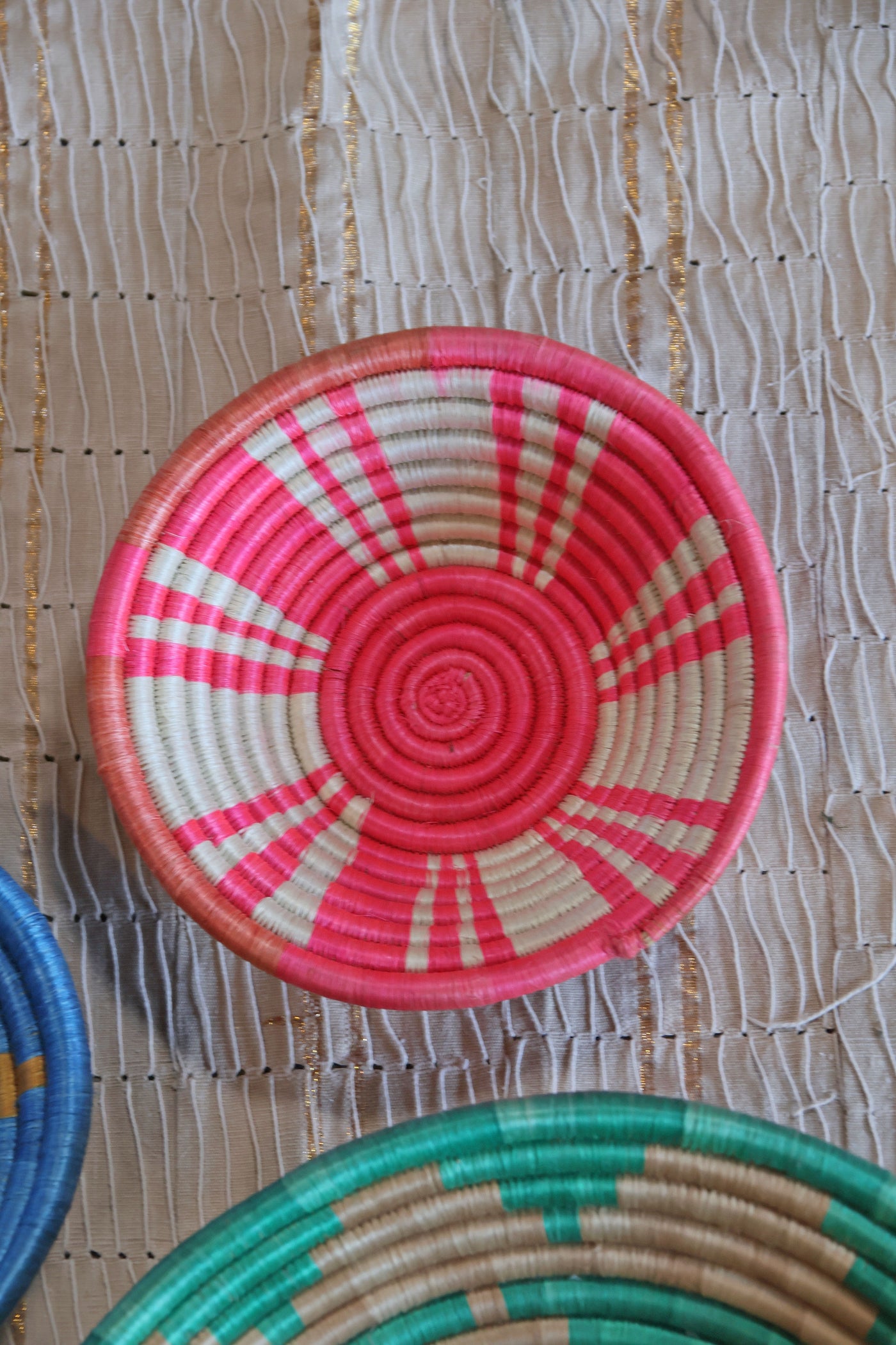 Lizzie African Basket Collection, Teal, Pink, Blue, from Rwanda, Our socially responsible baskets 