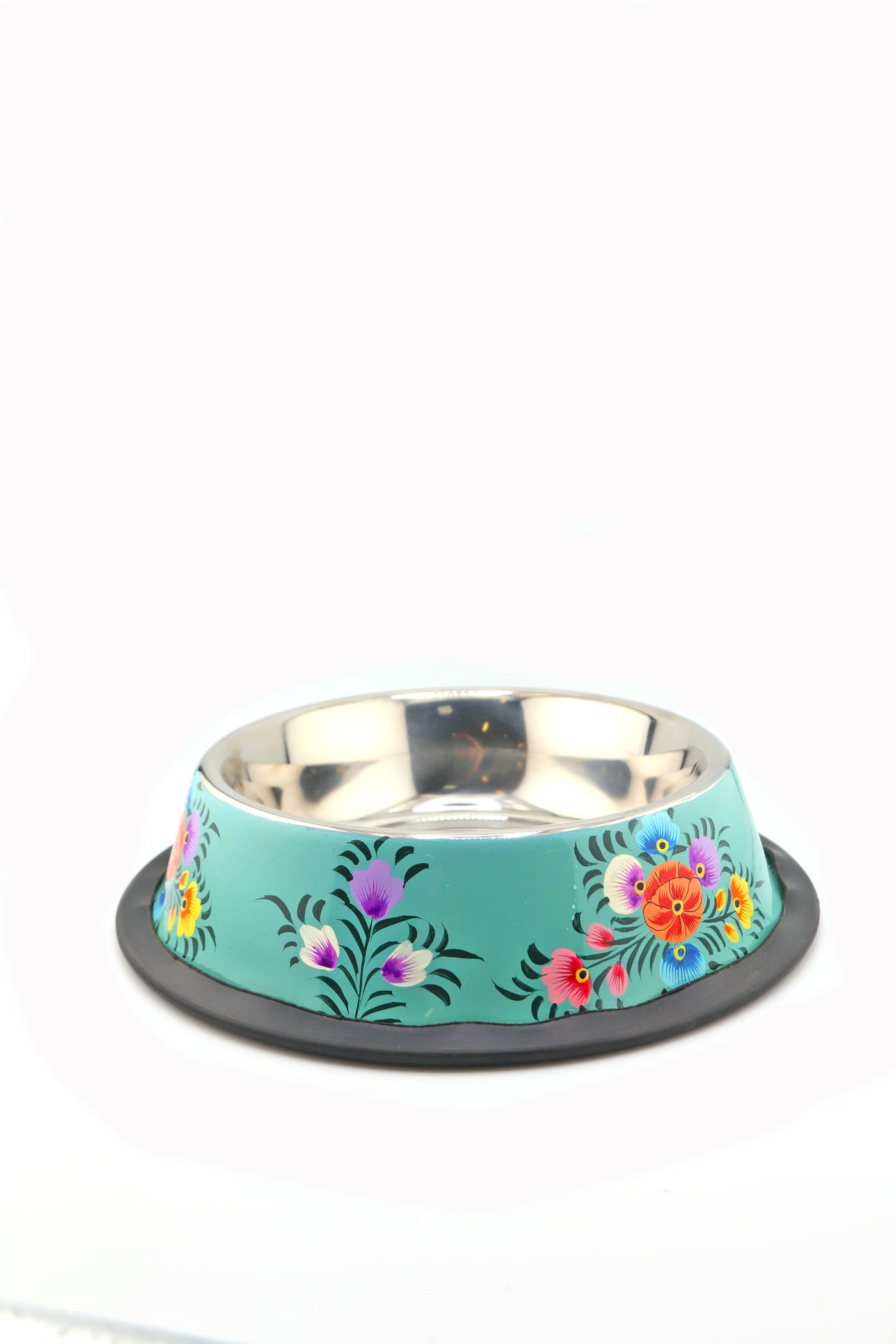 Floral Handpainted Enamelware Stainless Steel Pet Water Bowl