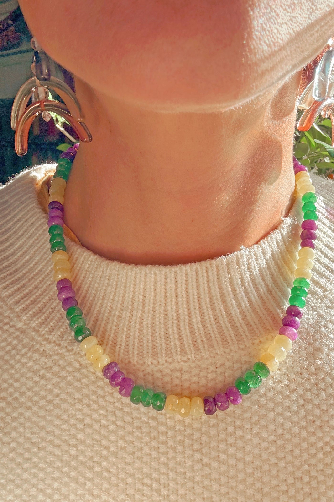 Mardi Gras Necklace: Faceted Yellow, Purple, Green, Gemstones, Adjustable, Dyed jade necklace 