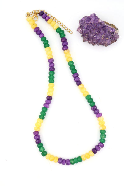 Mardi Gras Necklace: Faceted Yellow, Purple, Green, Gemstones, Adjustable, Dyed jade necklace 