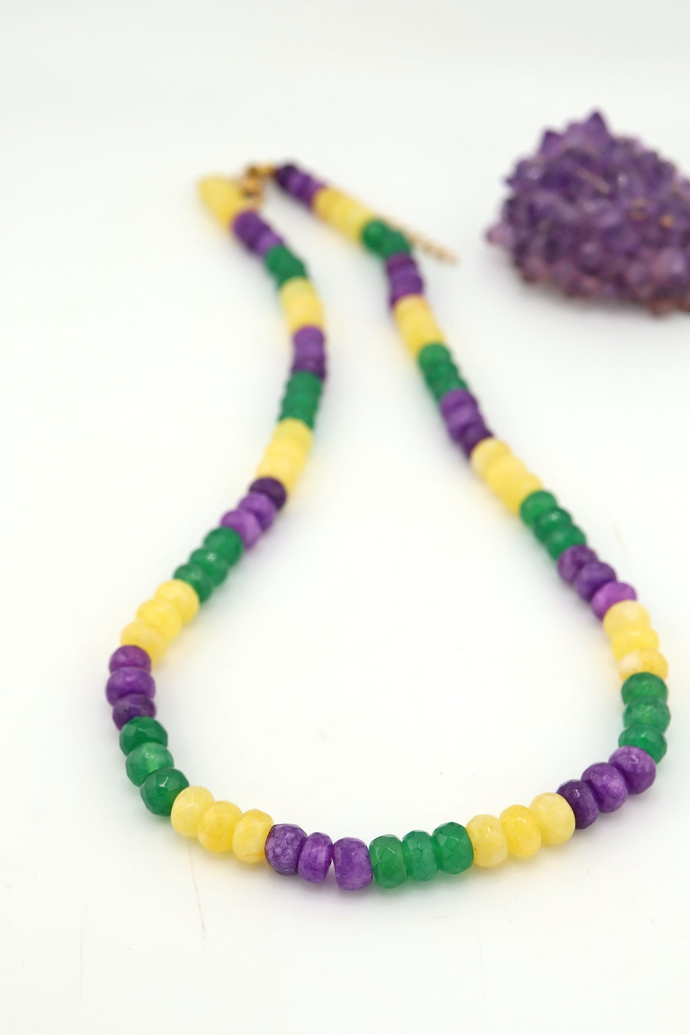 Mardi Gras Necklace: Faceted Yellow, Purple, Green, Gemstones, Adjustable, Dyed jade necklace 