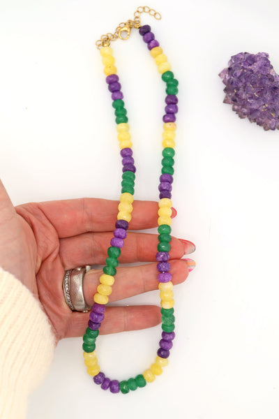 Mardi Gras Necklace: Faceted Yellow, Purple, Green, Gemstones, Adjustable, Dyed jade necklace 