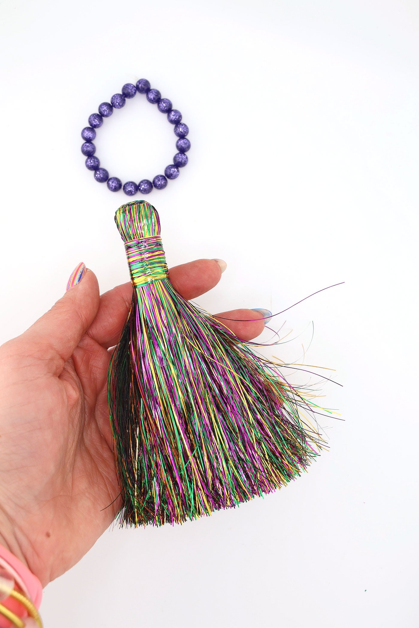 Jumbo Majorette Mardi Gras Tinsel Tassels, 5.5" Metallic Boot Tassels