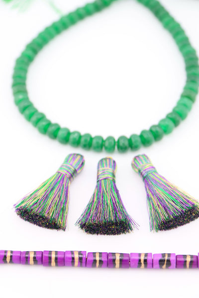 Metallic Mardi Gras Tassels: 1.25" Handmade Tassels for DIY Jewelry