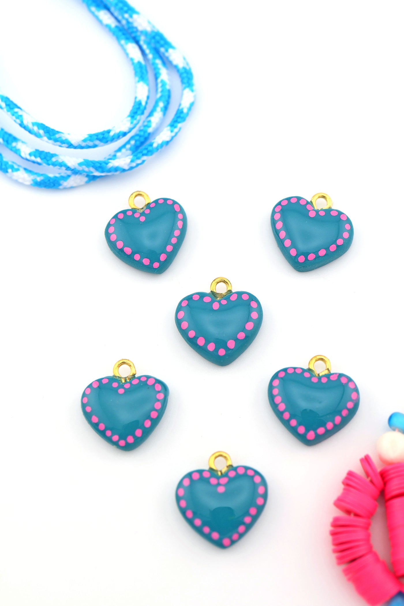 Marine Blue Heart Polymer Clay Charm, 15mm, 1 Handmade Sigfus Designs Pendant