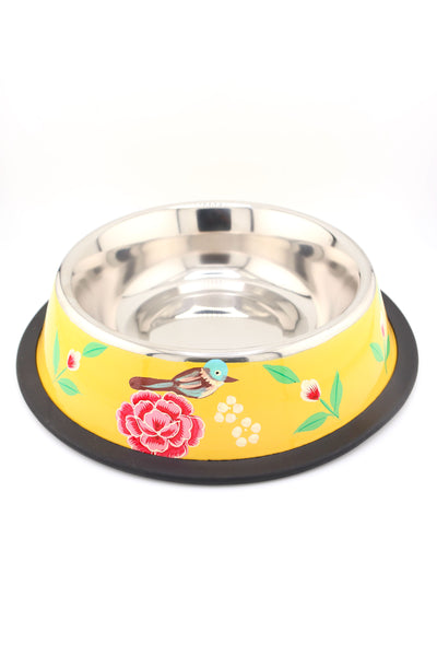 Floral Handpainted Enamelware Stainless Steel Pet Water Bowl