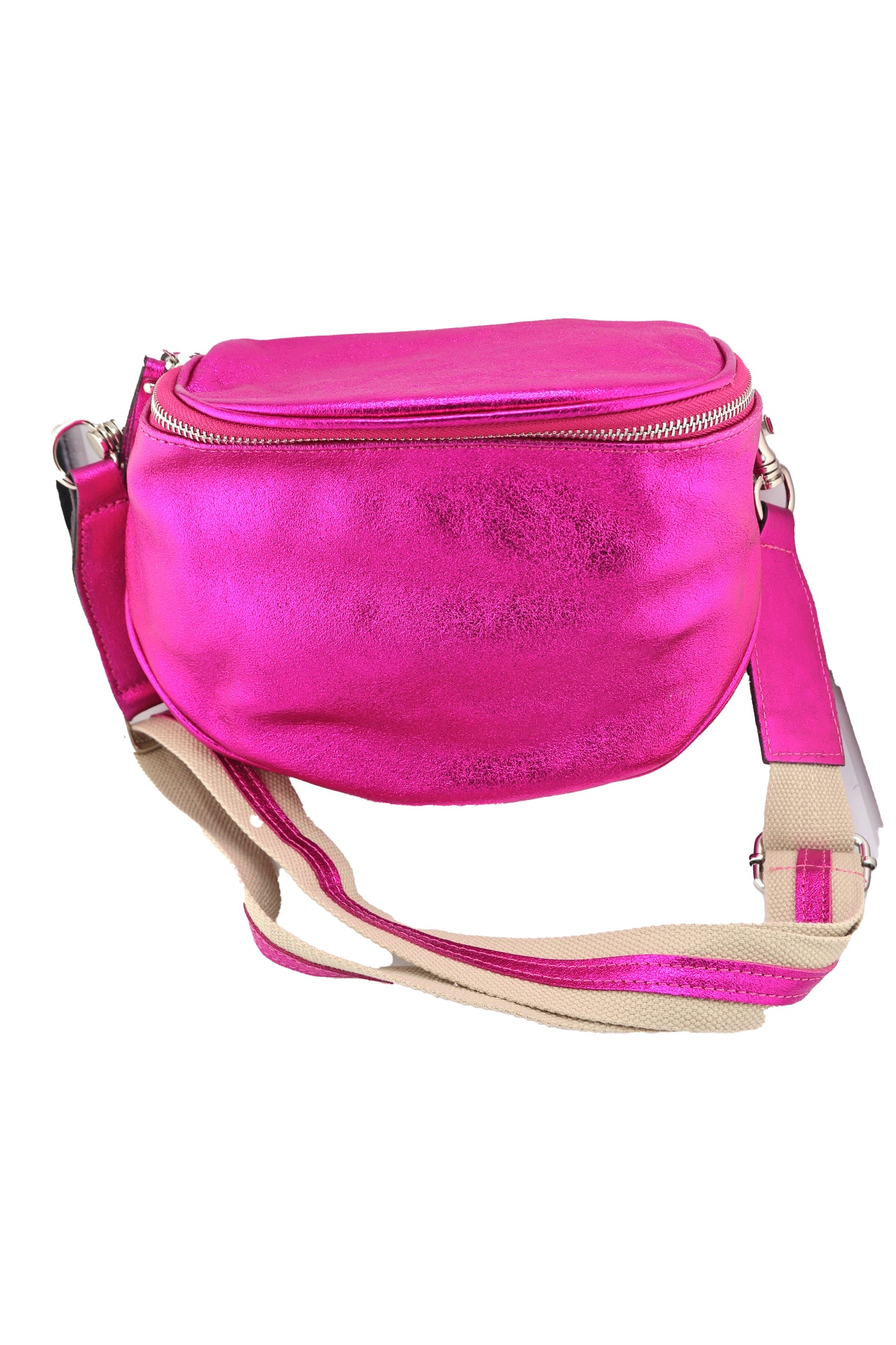 Metallic Fuchsia Crossbody Italian Leather Bum Bag, Genuine Leather