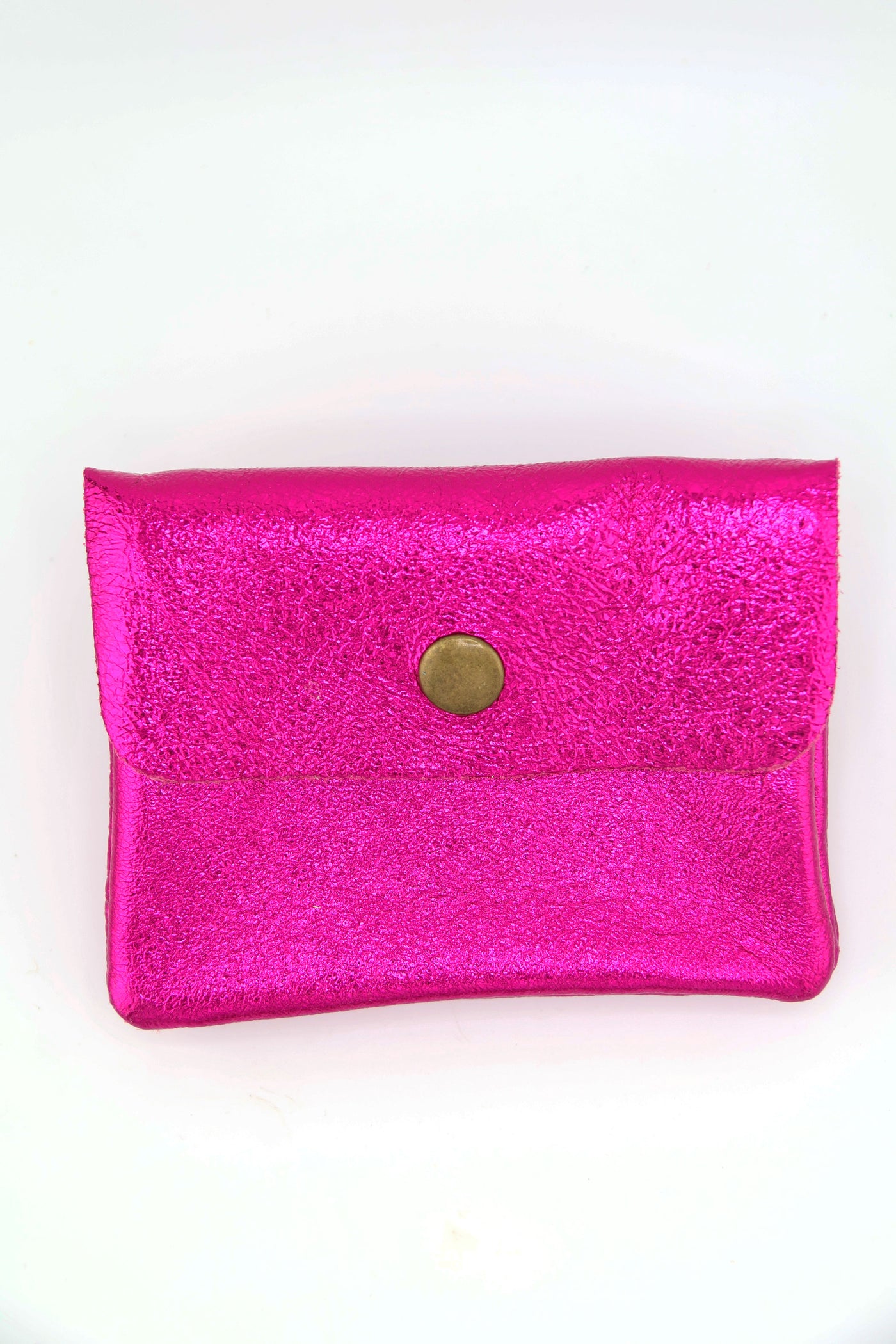 Fuchsia Metallic Italian Leather Coin Purse, 3 Compartments, Zipper Pocket. Real Italian Leather 