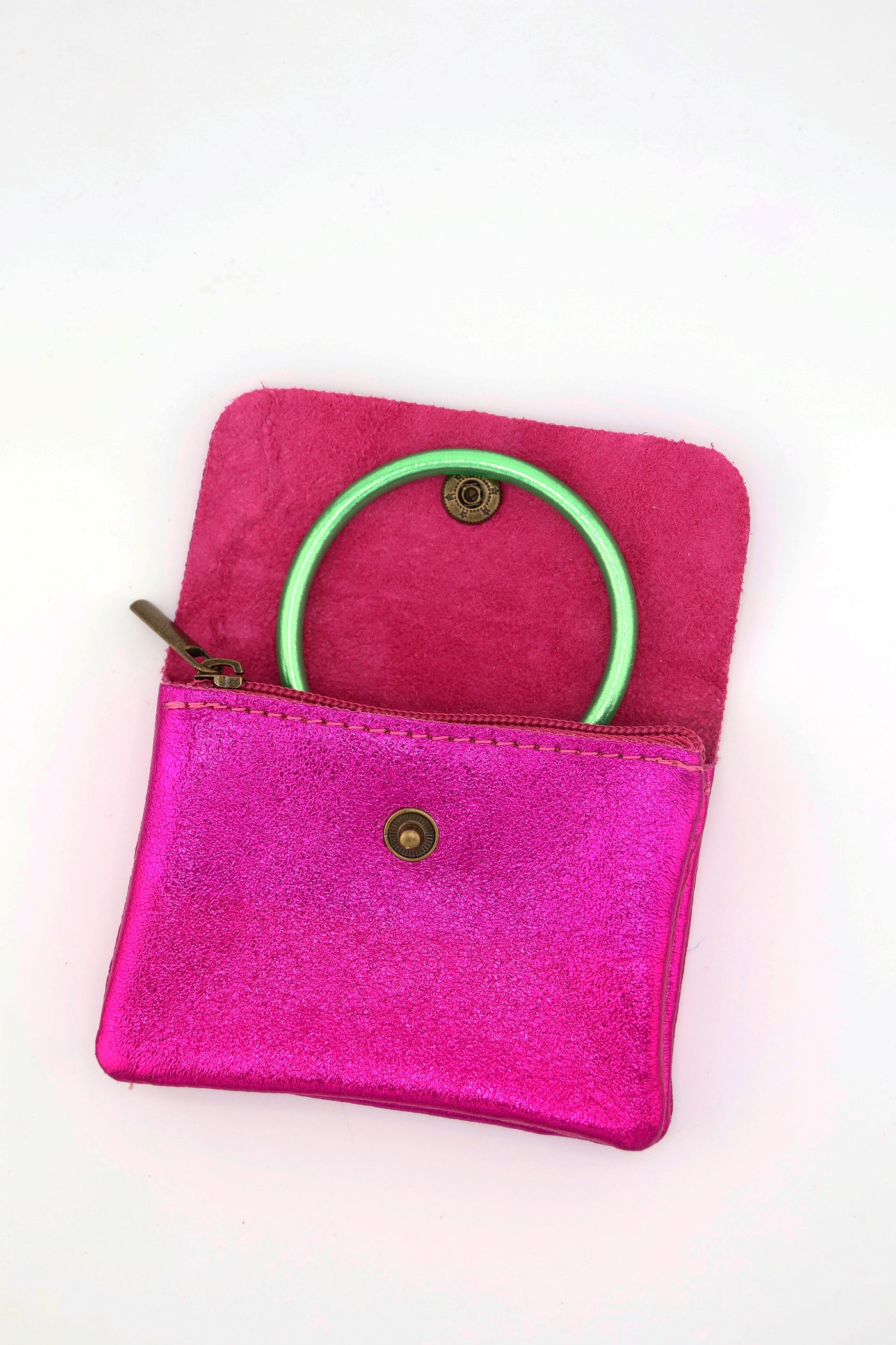 Metallic Italian Leather Coin Purse, 3 Compartments, Zipper Pocket. Soft Real Italian Leather 