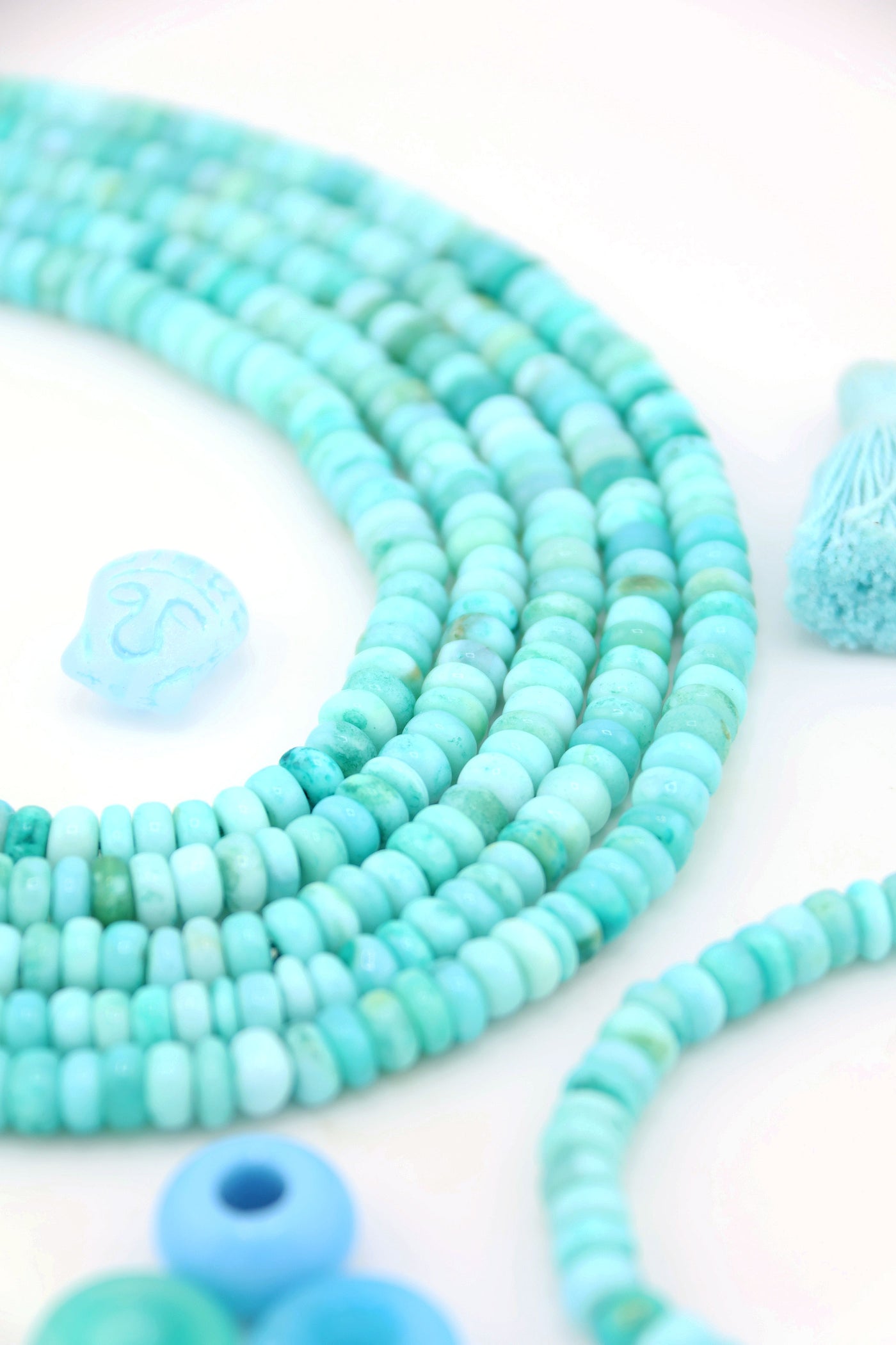 Teal Green Opal Smooth Rondelle Beads, 6mm AA Quality