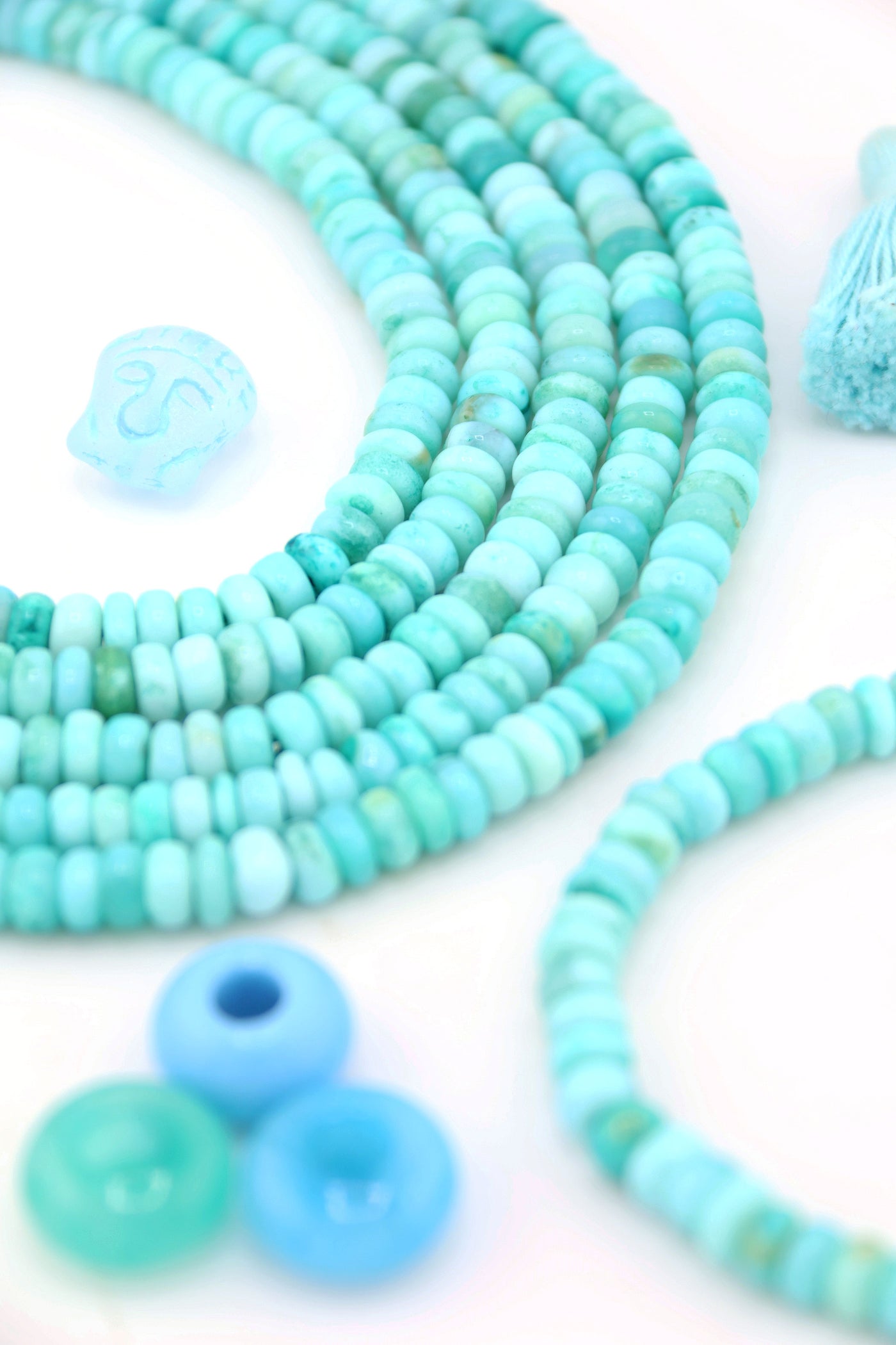 Teal Green Opal Smooth Rondelle Beads, 6mm AA Quality