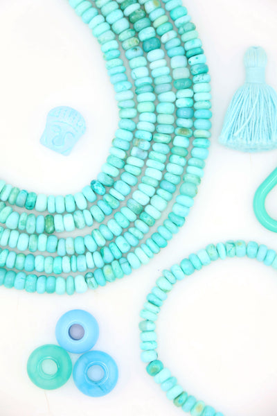 Teal Green Opal Smooth Rondelle Beads, 6mm AA Quality