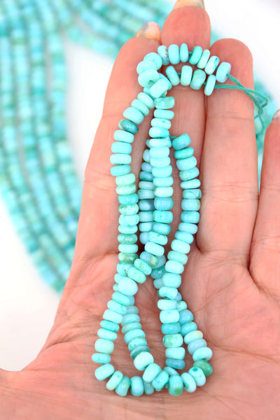 Teal Green Opal Smooth Rondelle Beads, 6mm AA Quality