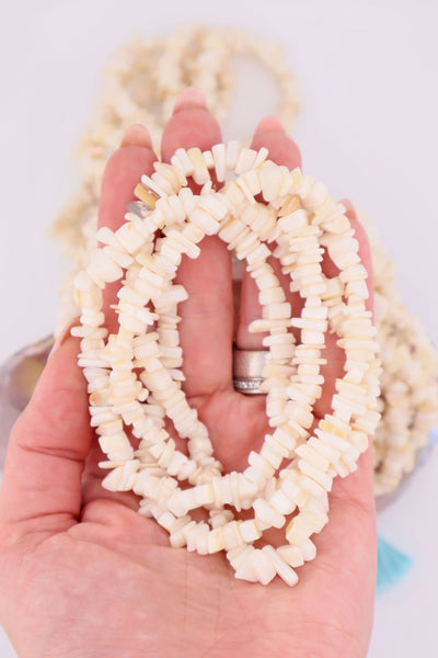 Natural Shell Chip Bead Strand, Necklace, Retro Beach Style, 6x4mm