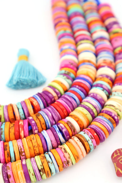 Exclusive Bead Bundle: 12mm Multi Color Heishi Disc Bone Beads, 344+ Beads for beginner DIY jewelry
