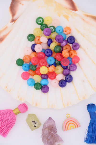 Colorful selection of beads in a large shell, for making DIY colorblock necklace