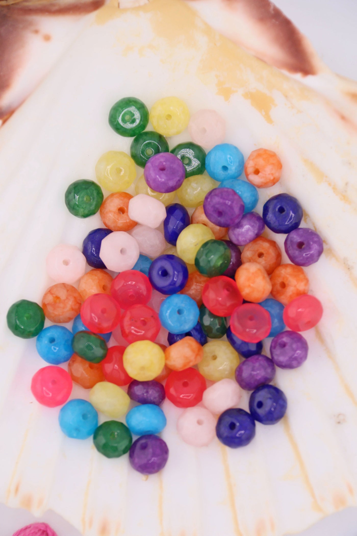 Colorful selection of beads in a large shell, for making DIY colorblock necklace