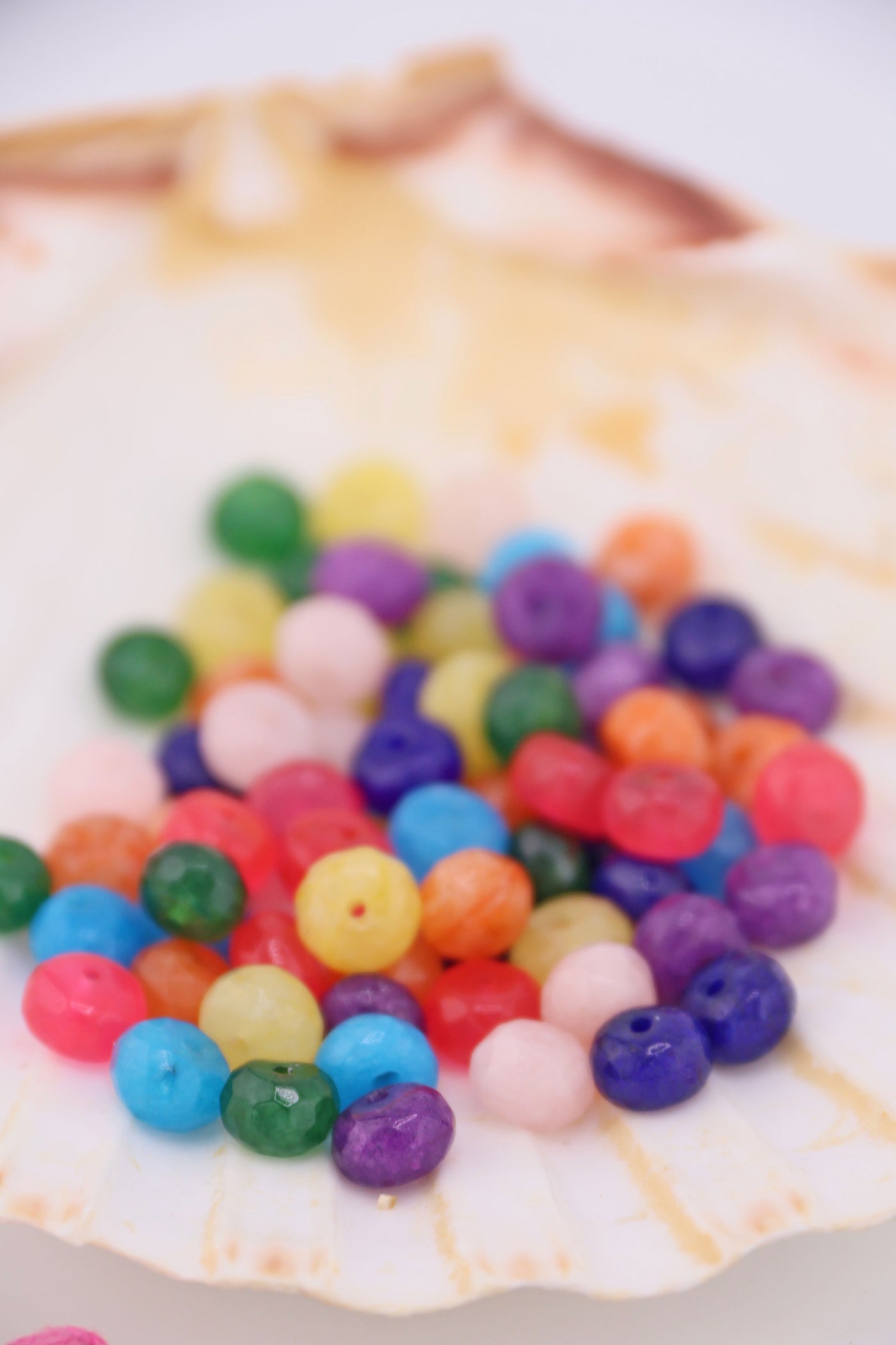 Colorful selection of beads in a large shell, for making DIY colorblock necklace
