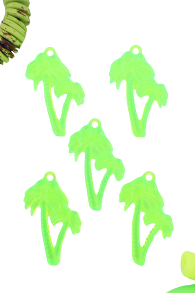 Neon Green Palm Tree Pendant, German Resin, 45mm, 1 UV Reactive Charm for DIY Jewelry